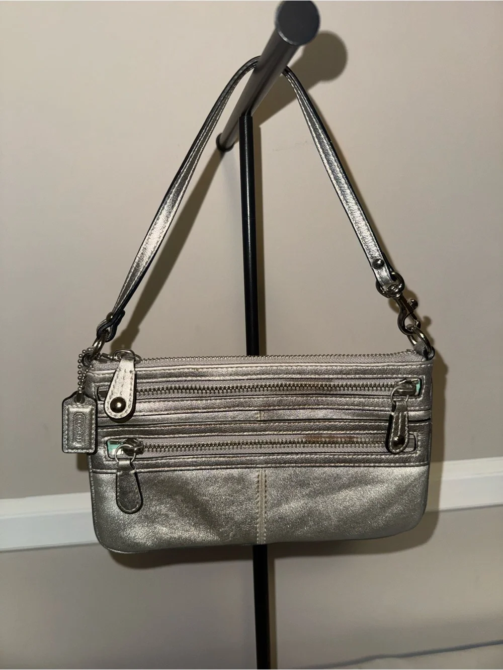 Coach Metallic Gray Women’s Shoulder Bag - Sleek Everyday Carry